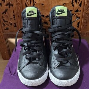 Nike Kids Black High-Top Sneakers with Neon Green Tongue